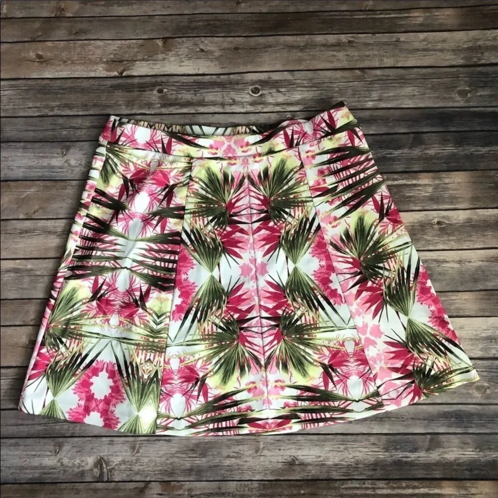 Tropical Floral Flattering A-line Knee Length Skirt NEW